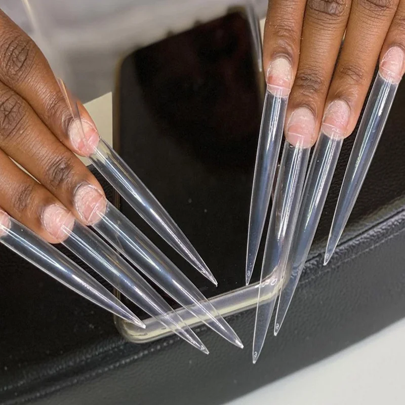 

12/60/120pcs 3XL Extra Long Stiletto Fake Nails Tips Clear/Natural Artificial Acrylic False Nail Tips Half Cover Press On Nails