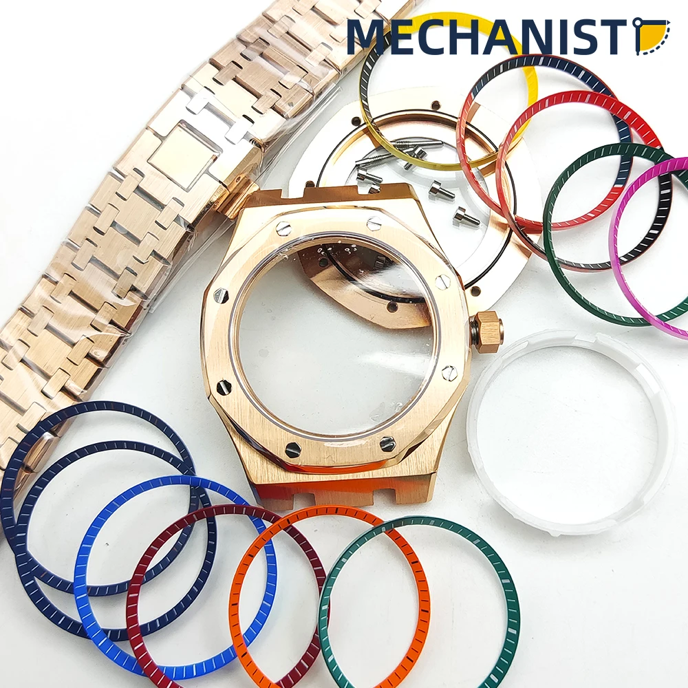 42mm rose gold case + strap waterproof stainless steel and sapphire glass for NH35 / NH36 / 4R36 calibre with inner shadow ring