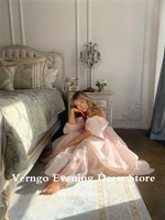 verngo light pink organza prom dresses short puf sleeves off the shoulder lady homecoming party dress knee length formal gown