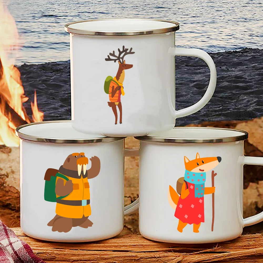 

Enamel Coffee Mugs Enamel Coffee Mugs Cute Cartoon Animal Having Hiking Bonfire Party Beer Coffee Drink Milk Mug Best Gifts