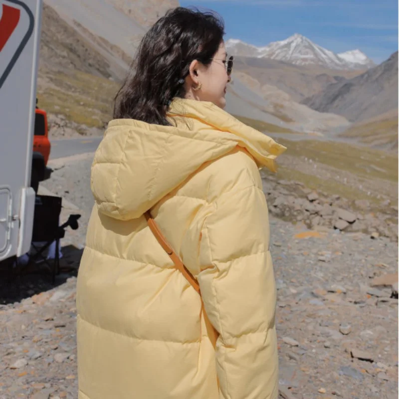 Casual Short Down Jacket Women Outdoor 90% White Eiderdown Cream Bag Loose Overcoat Half High Collar Solid Color Winter Coat