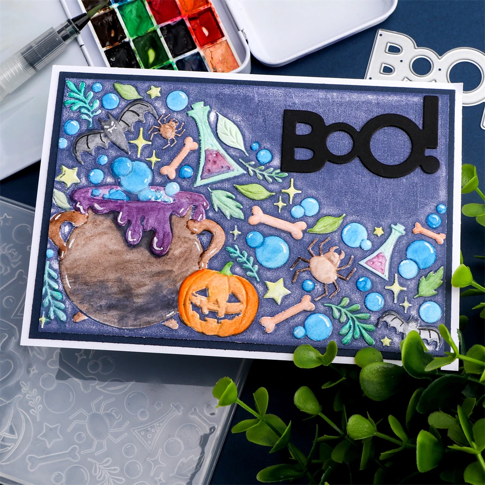 Папка с 3D тиснением винтажный котел на Хэллоуин дрейф-бутылка фон для торта