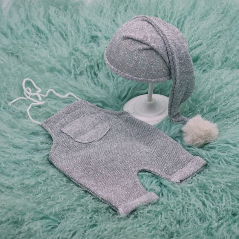 

Newborn Muslin Hat & Overall Pants Photo Shooting Set Photography Props Baby Jumpsuits Hat Cotton Costume for Boys Girls