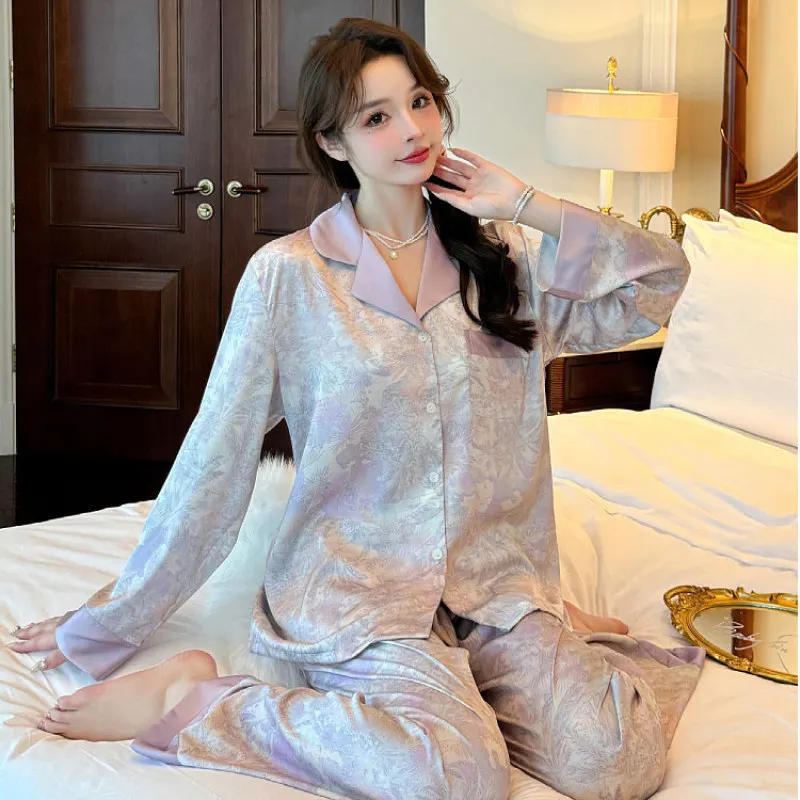 Пижамный комплект женский из 2 предметов атласная пижама искусственного шелка на