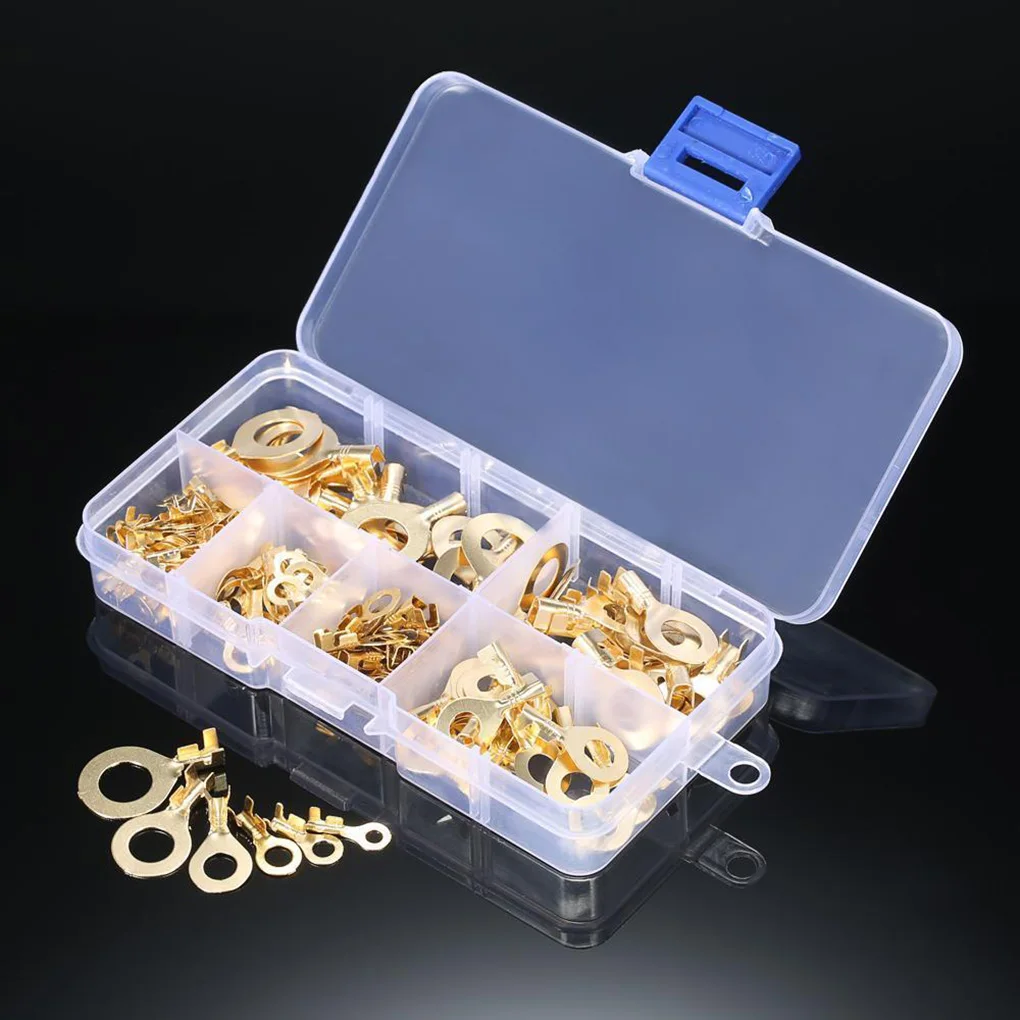 

150pcs Insulated Brass Ring Crimp Terminals Wire Connectors Spade Electrical Kit M3 M4 M5 M6 M8 M10 Cable Lugs Set