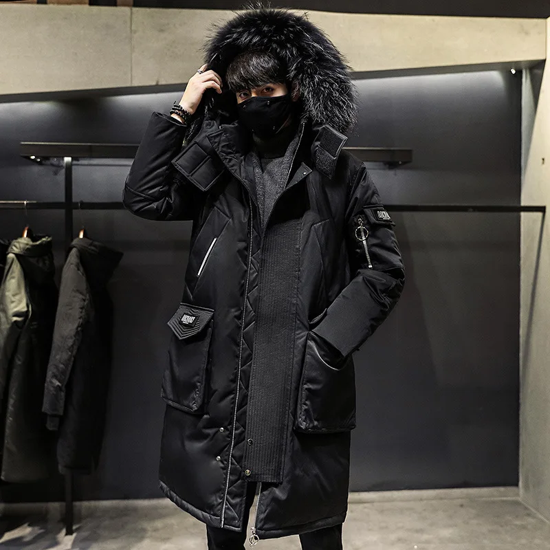 2022 winter new Korean version of thick knee men's down jacket long fashion handsome fur collar men's coat