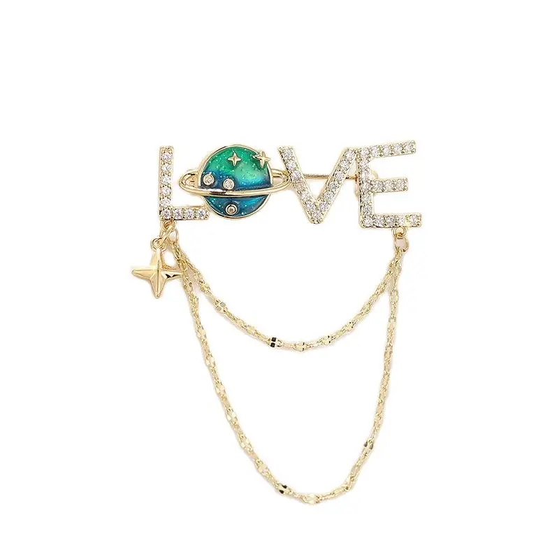 

Sky Luxury Jewelry High-End Brand Colorful Planet Love Brooch Personality Tassel Pin Buckle Business Suit Corsage Collar Pin