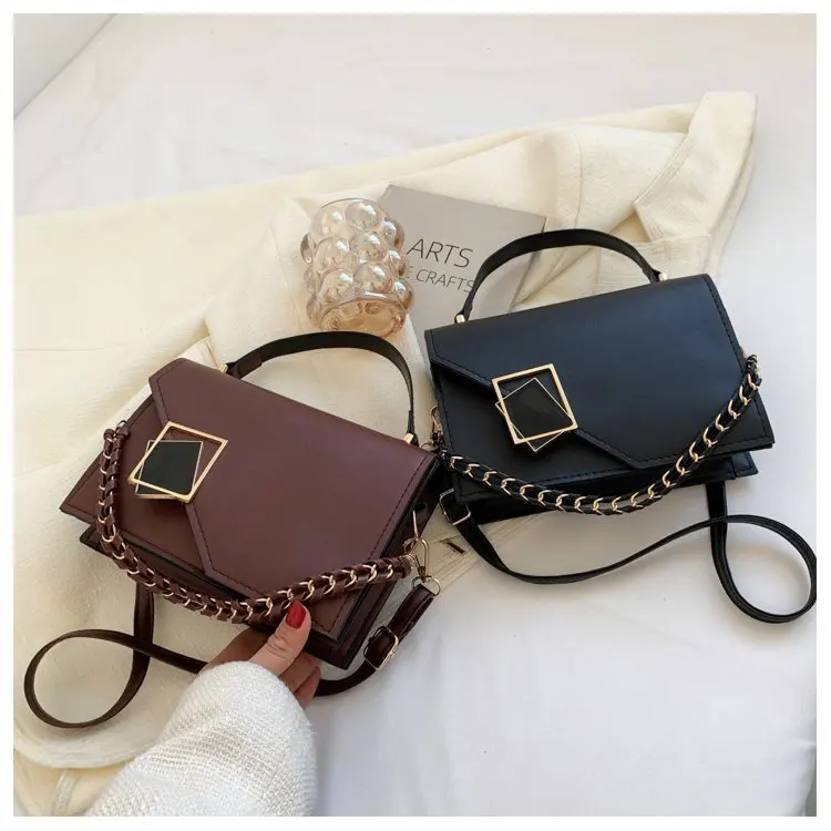 

Fashion Square Shoulder Bag Chain Handle Small Handbags Purses Designer Solid Pu Leather Crossbody Bags Luxury Handbags