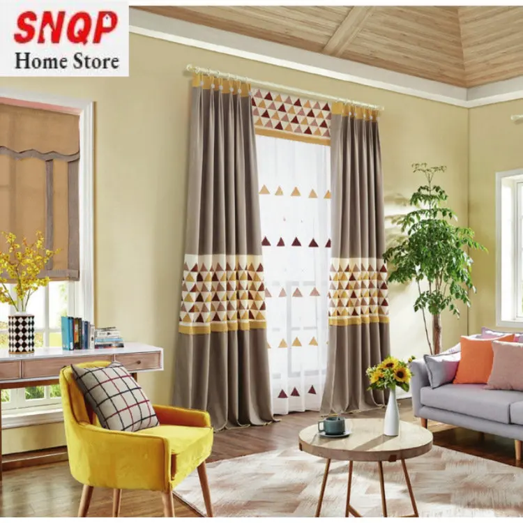 

Занавески с геометрической вышивкой в скандинавском стиле, обычные Простые занавески для спальни, эркера, кабинета, шторы s CN