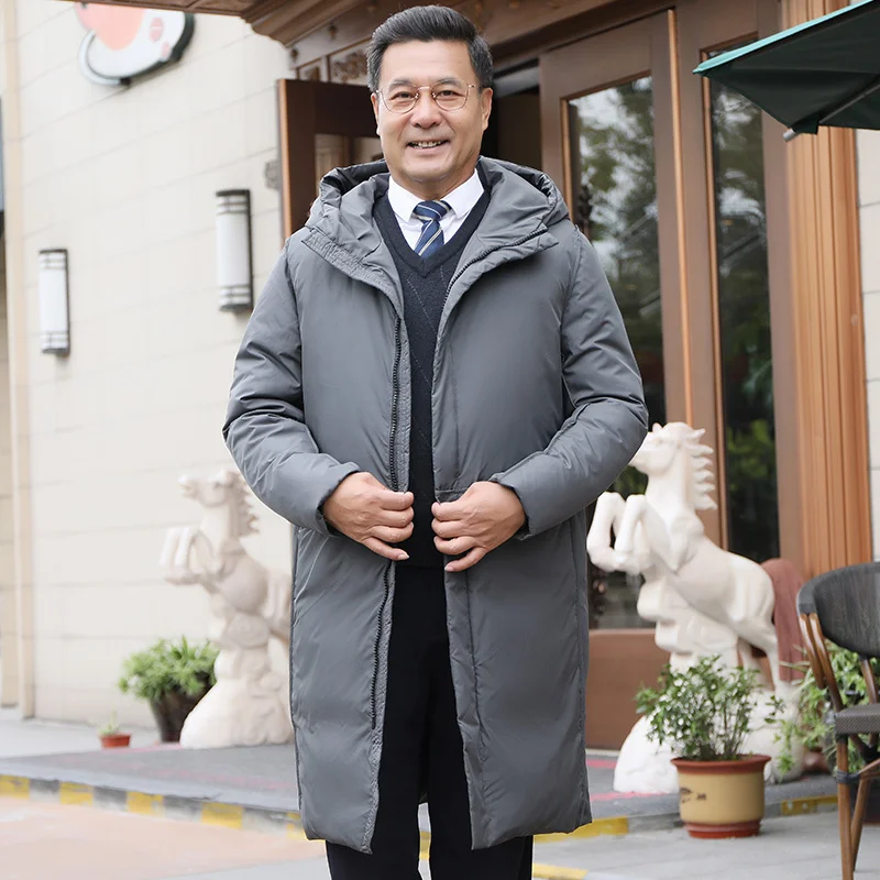 Long white duck down jacket men's down jacket Warm winter wear for the elderly long sleeve down jacket parkas men's coat