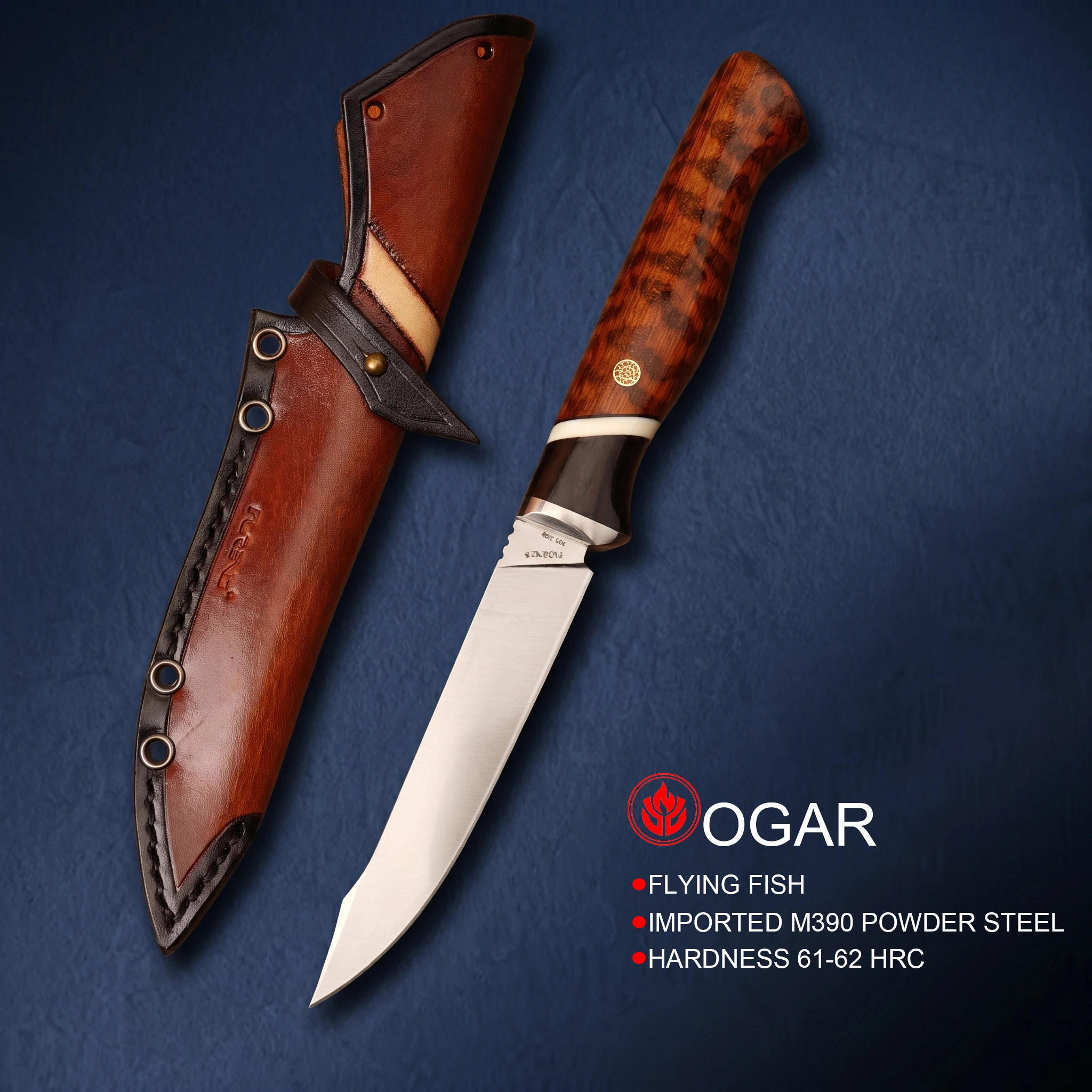Фото OGAR Новый портативный инструмент Flying Fish M390 из порошковой стали для активного отдыха, кемпинга и туризма, многофункциональный нож с рукоятью из кожи змеи и дерева, ручная работа №1