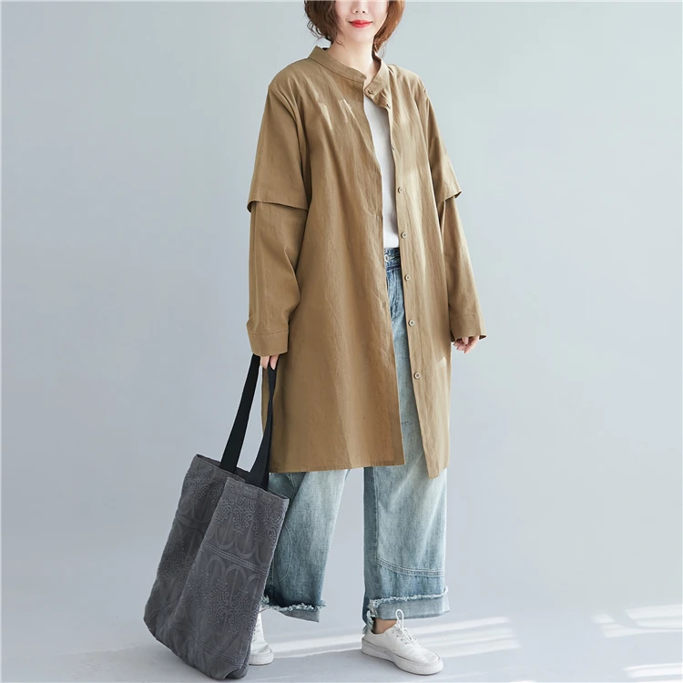 

SuperAen 2022 Spring Slim Double Sleeve Single Breasted Solid Cardigan Mid-length Casual Women Shirts