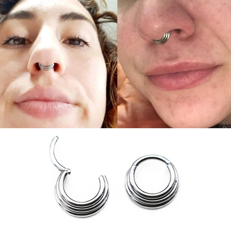 

316L Surgical Stainless Steel Segment 3 Layer Septum Nose Rings Hoops for Women Clicker Tragus Helix Earrings Body Piercing 1pc