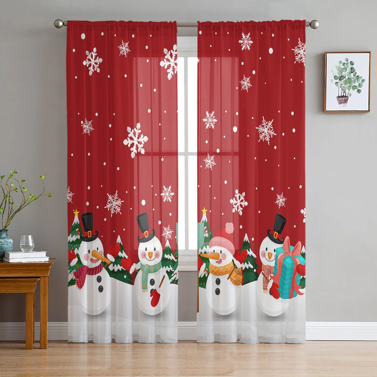 

Christmas Snowman Sheer Curtains for Living Room Voile Curtain Bedroom Bathroom Tulle Curtains Window Drapes