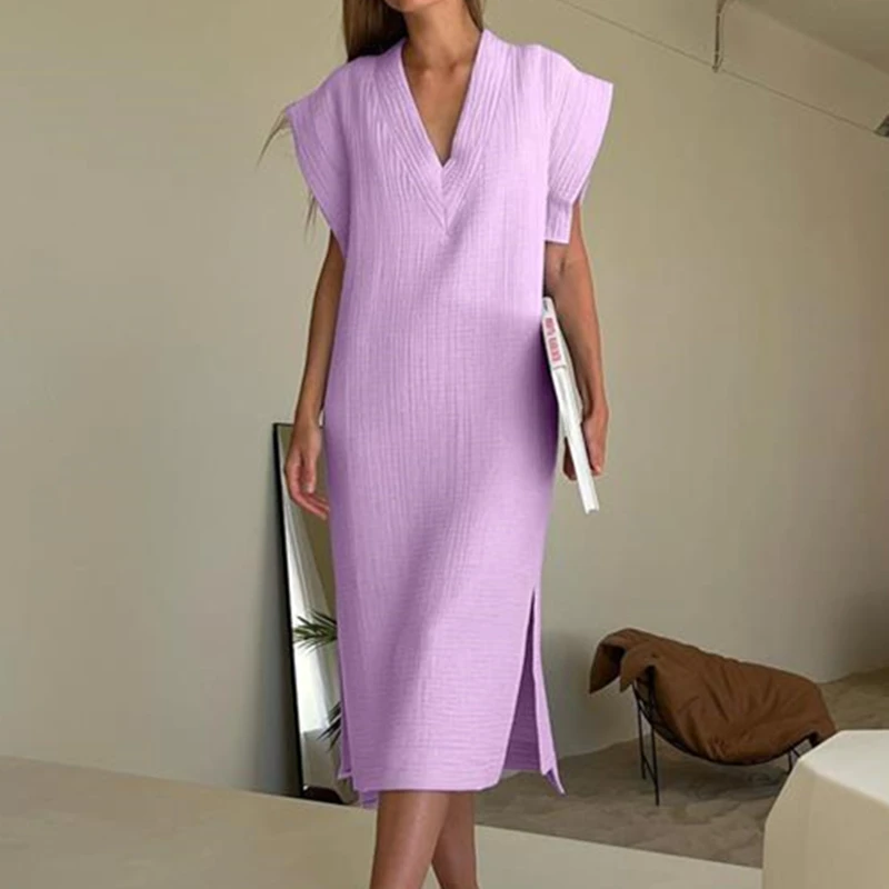 

Женское Хлопковое платье с V-образным вырезом, без рукавов