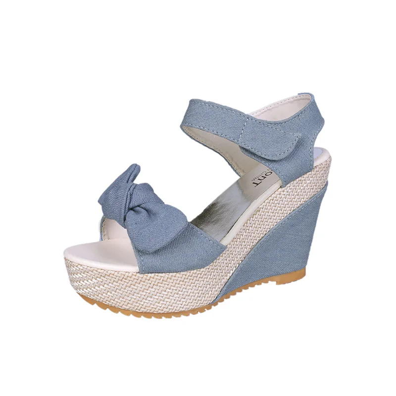 

New Designer Denim Sandals Women Sandals High Quality Wedges High Heels Peep-Toe Platform Shoes Woman Thick Bottom Sandals