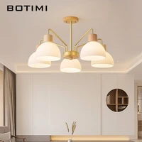 botimi wooden chandelier lighting with glass lampshades for living room wood 3 lights dining light 5 lamp hanglamp led included