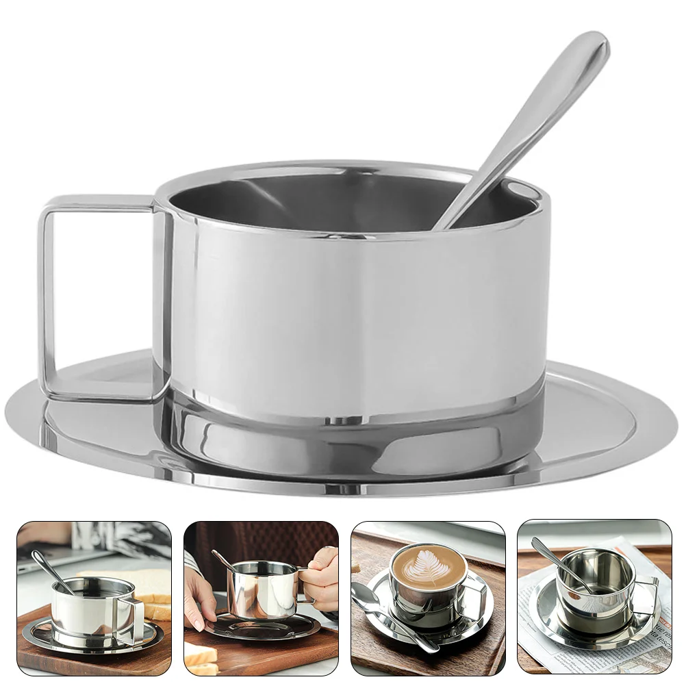 

Cup Coffee Cups Mug Tea Espresso Set Mugs Stainless Steel Office Water Saucers Saucer Camp Campfire Travel Tumbler Fu Kungs