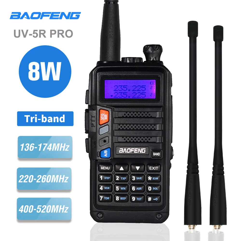 

Baofeng UV-5R PRO Powerful 8W Handheld Transceiver Tri Band UHF VHF And 220-260MHz Walkie Talkie Long Range UV5R Pro 2 Way Radio
