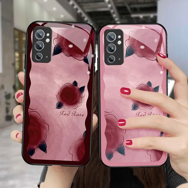

Painted Rose Tempered Glass Case for Oneplus 9 Pro Art Phone Cover for One Plus 10 8 7 7T Pro 8T 9R 9RT 5G 6T Funda Shell Capas