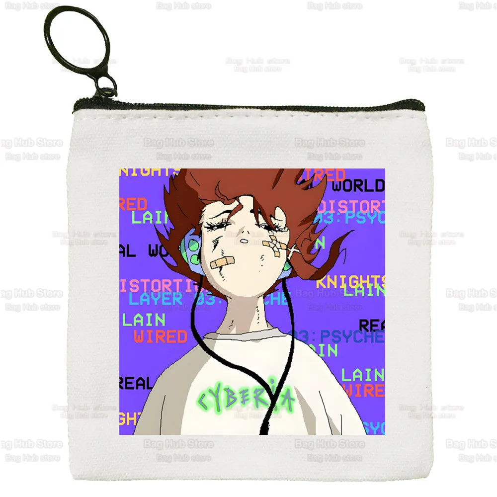 Serial Experiments Lain Cute Mini Coin Purse Canvas Japan Anime Iwakura Manga Student Wallet Coin Case Zipper Female Key Case