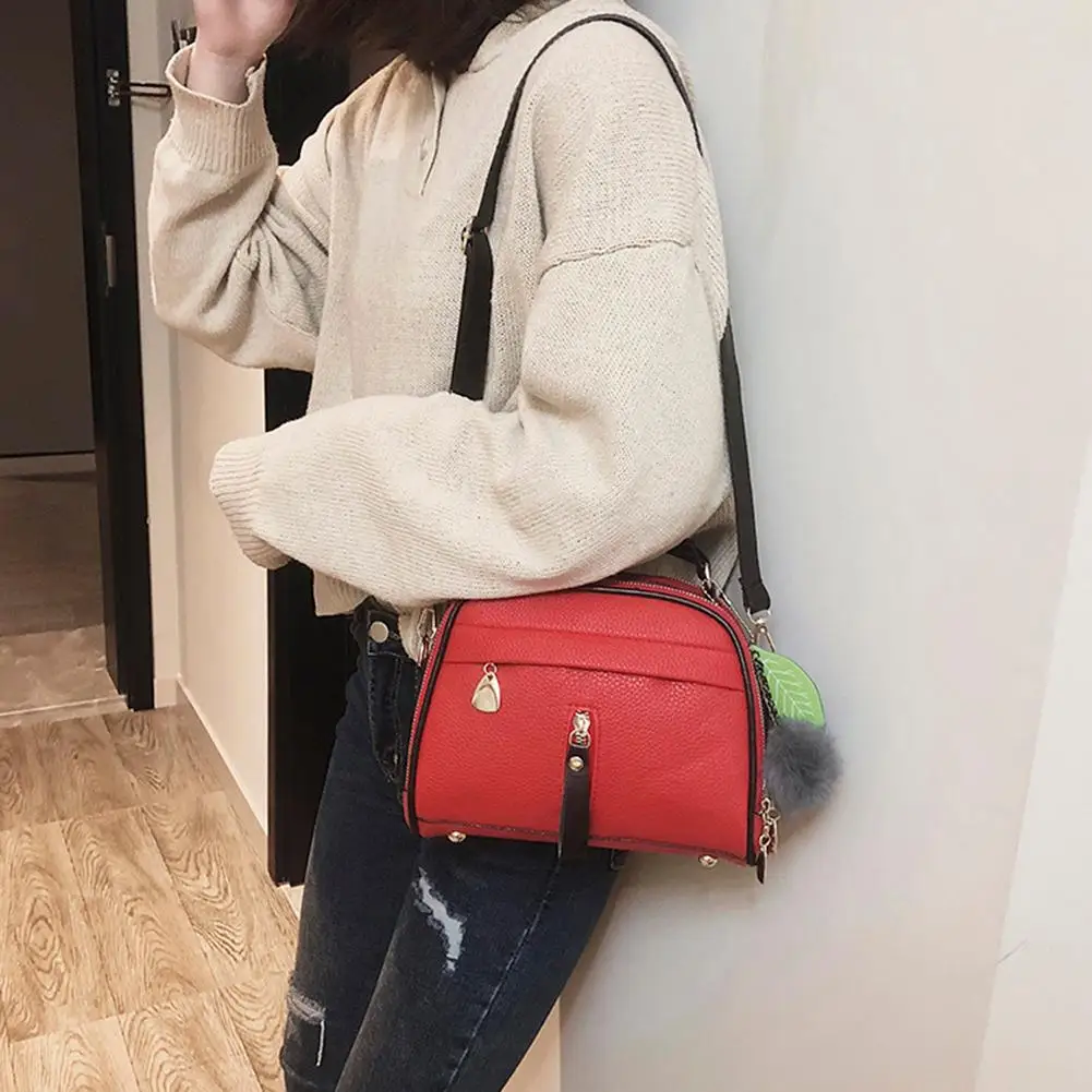 

Small Shoulder Handbags Women Multi Layer Solid Hair Ball Messenger Bag Ladies Double Zipper Travel Crossbody Bag