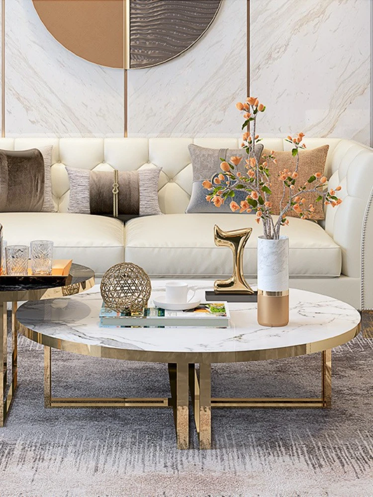 

High quality Living Room Center Table Leg Coffee Table Side Table Marble Top Luxury marble coffee table Smart glass round coffee