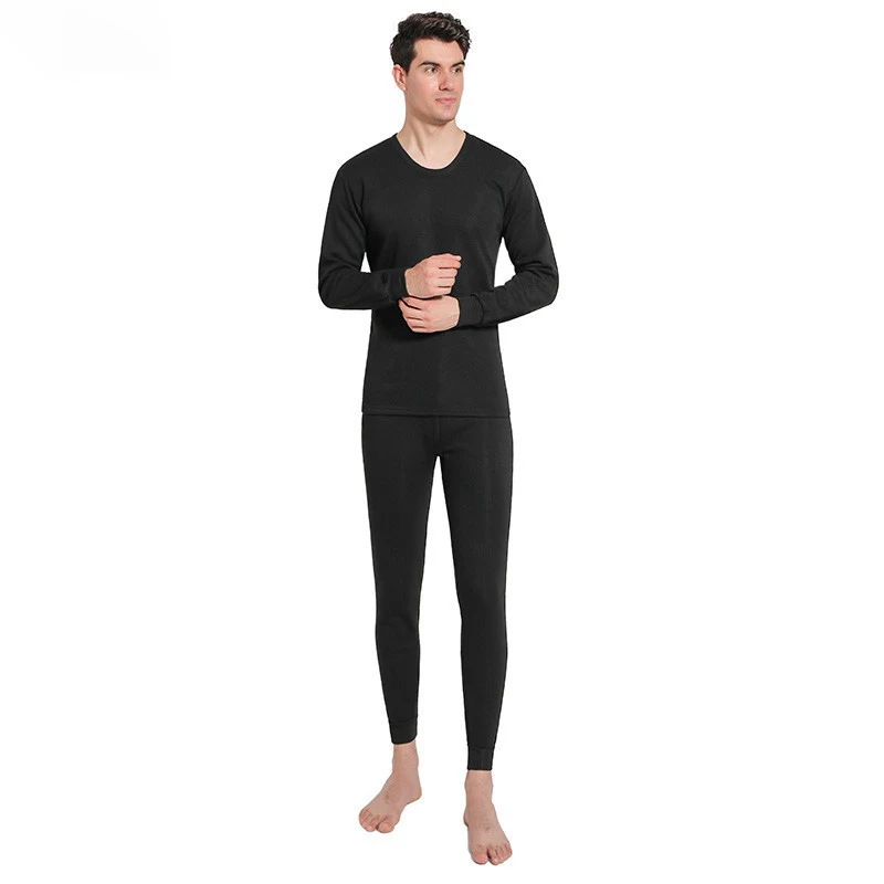 Men Fleece Lined Thermal Underwear Set Mens Winter Keep Warm Round Neck Long Johns 2Pcs Thicken Thermo Shirts & Bottoms Suit