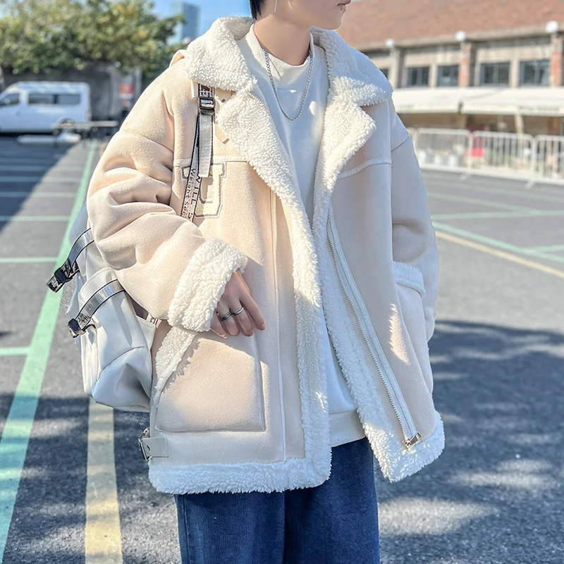 Winter Jacket Men Warm Fashion 3-color Thickened Lamb Wool Jacket Men Japanese Streetwear Loose Thick Short Coat Mens Clothes