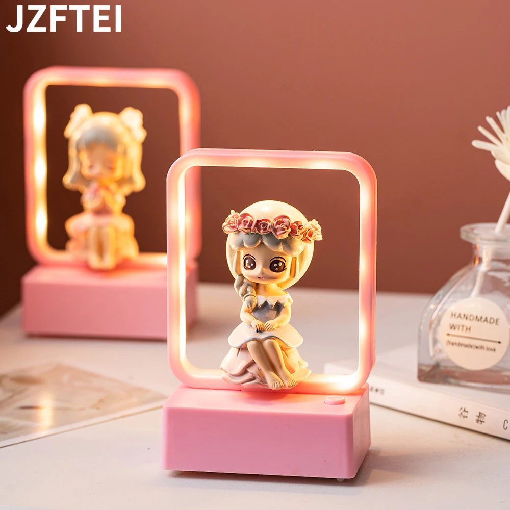 

Kawaii Modern Home Decoration Cute Girl Sculpture Cartoon Night Light Ornament Bedroom Desktop Creative Holiday Art Supplies