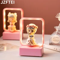kawaii modern home decoration cute girl sculpture cartoon night light ornament bedroom desktop creative holiday art supplies