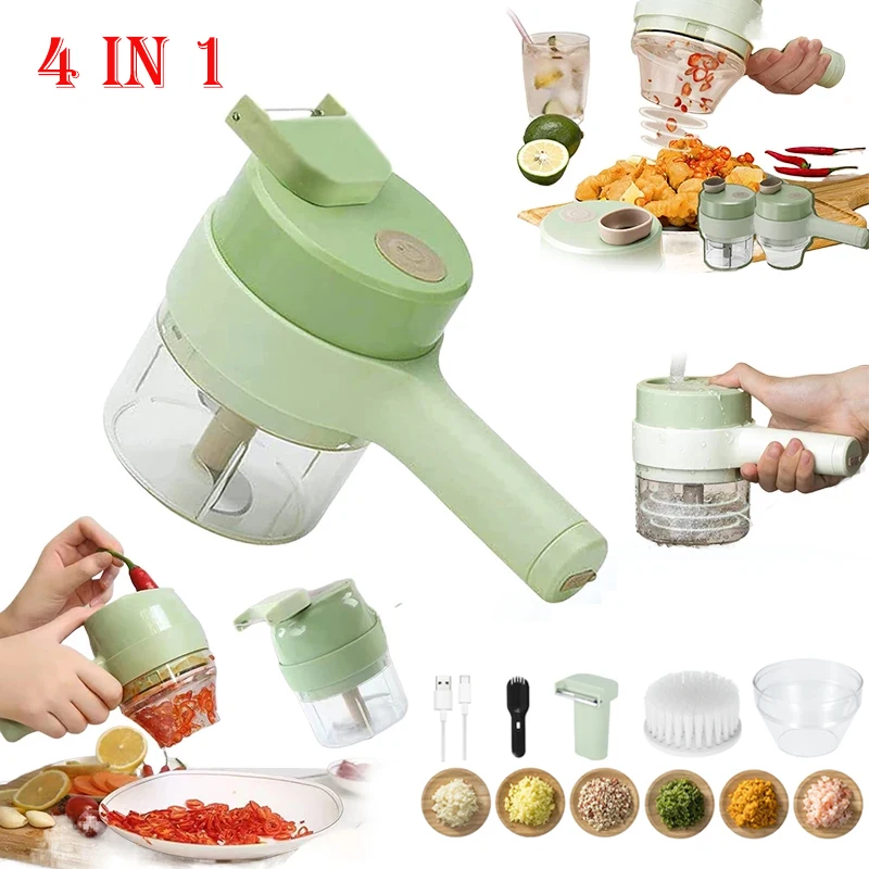 

Multifunctional Electric Vegetable Cutter 4 In1 Slicer Garlic Mud Masher Chopper Cutting Pressing Mixer Food Slice Usb Charging
