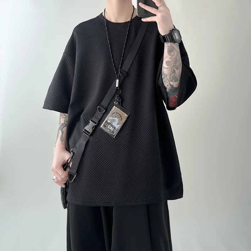 

Summer Short Sleeve T-shirt Men Fashion Solid Color Oversized T Shirt Men Streetwear Korean Loose Round Neck Tshirt Mens Top