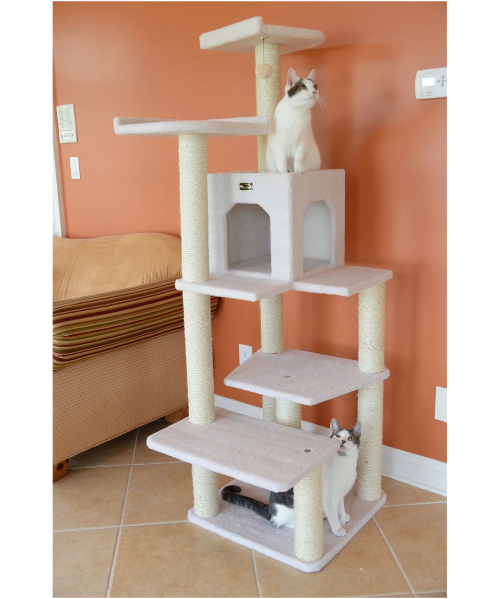 

68-in real wood Cat Tree & Condo Scratching Post Tower, Ivory