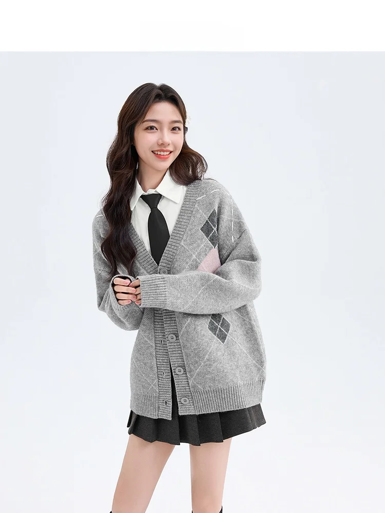 Свитер Sanfu кардиган новинка 2024 осенне-зимняя верхняя одежда в клетку с