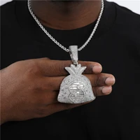 hip hop rap gold color us dollar money bag pendant necklace chain accessories hiphop for womenmen bling jewelry