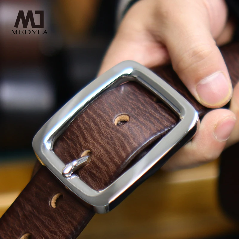 MEDYLA Men's Belt Retro Whole Leather Steel Buckle Handmade Color Men's Belt Versatile Casual Upper Layer Pure Leather Belt
