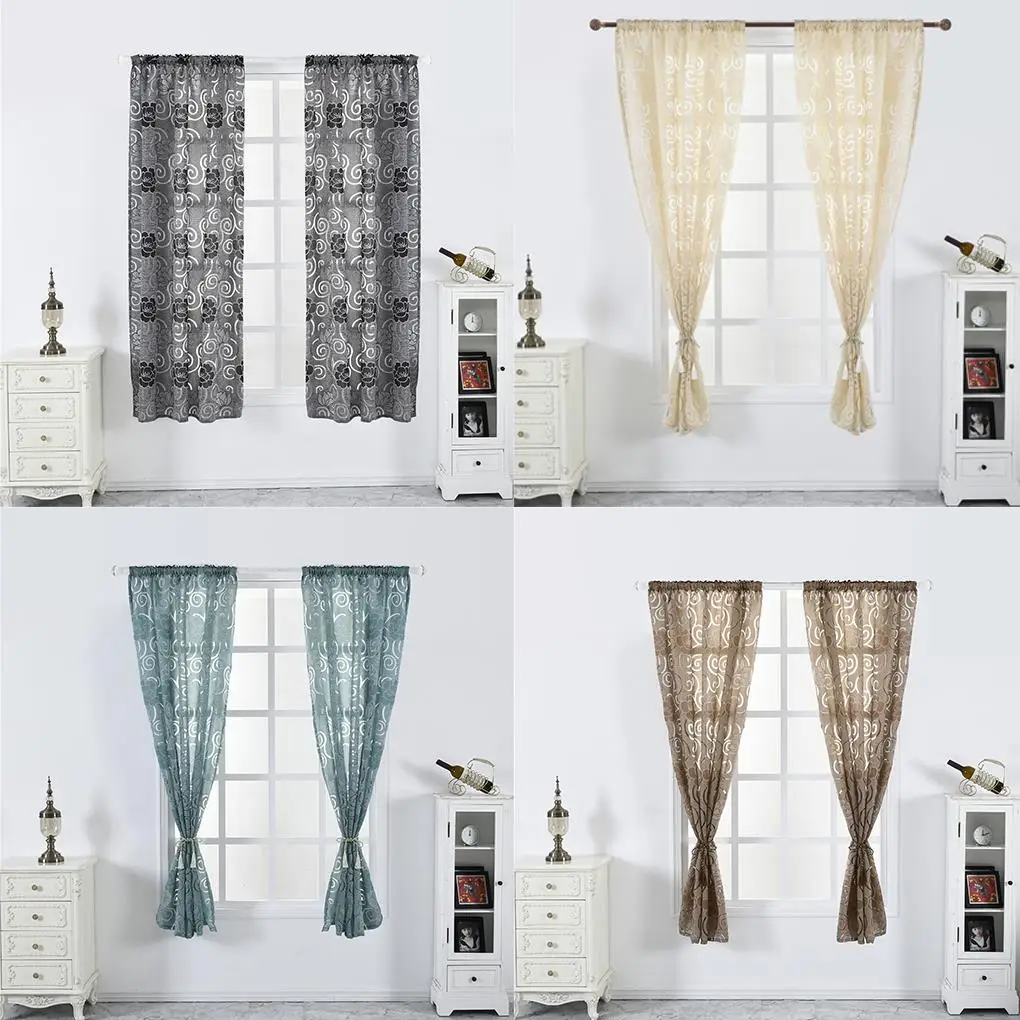 

Peony Flower Window Curtain Sheer Divider Panel Semi-blackout Window Blind Living Room Bedroom Drapes