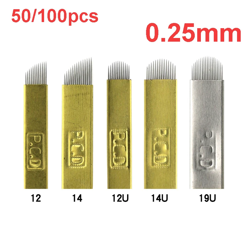 

50/100pcs 0.25mm Microblading Needles U Blade Tattoo Hard PCD Needle For Manual Eyebrow Blades 3D Embroidery Eye Nanoneedles