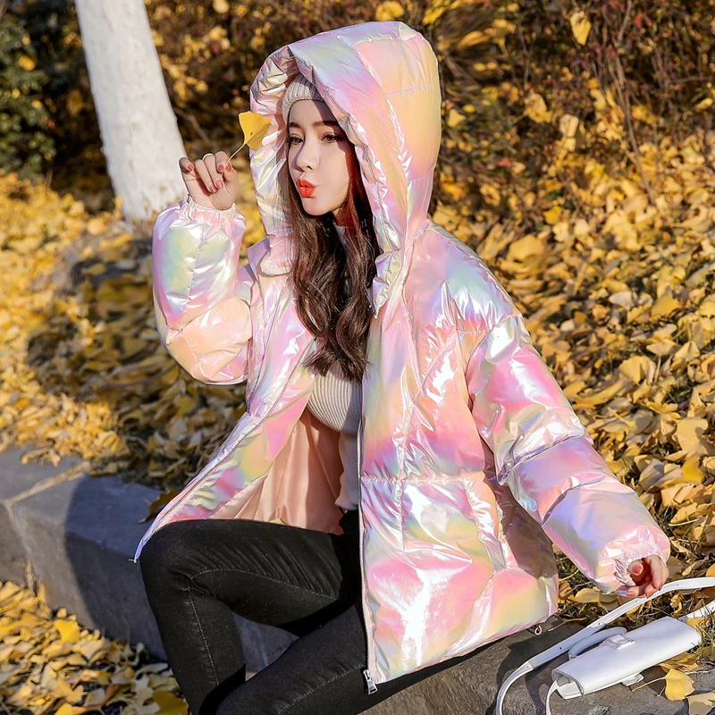 Winter Jacket Coats Women Parkas Hooded Glossy Down Cotton Jacket Warm Casual Parka Padded Cotton Coat Female 2022 New