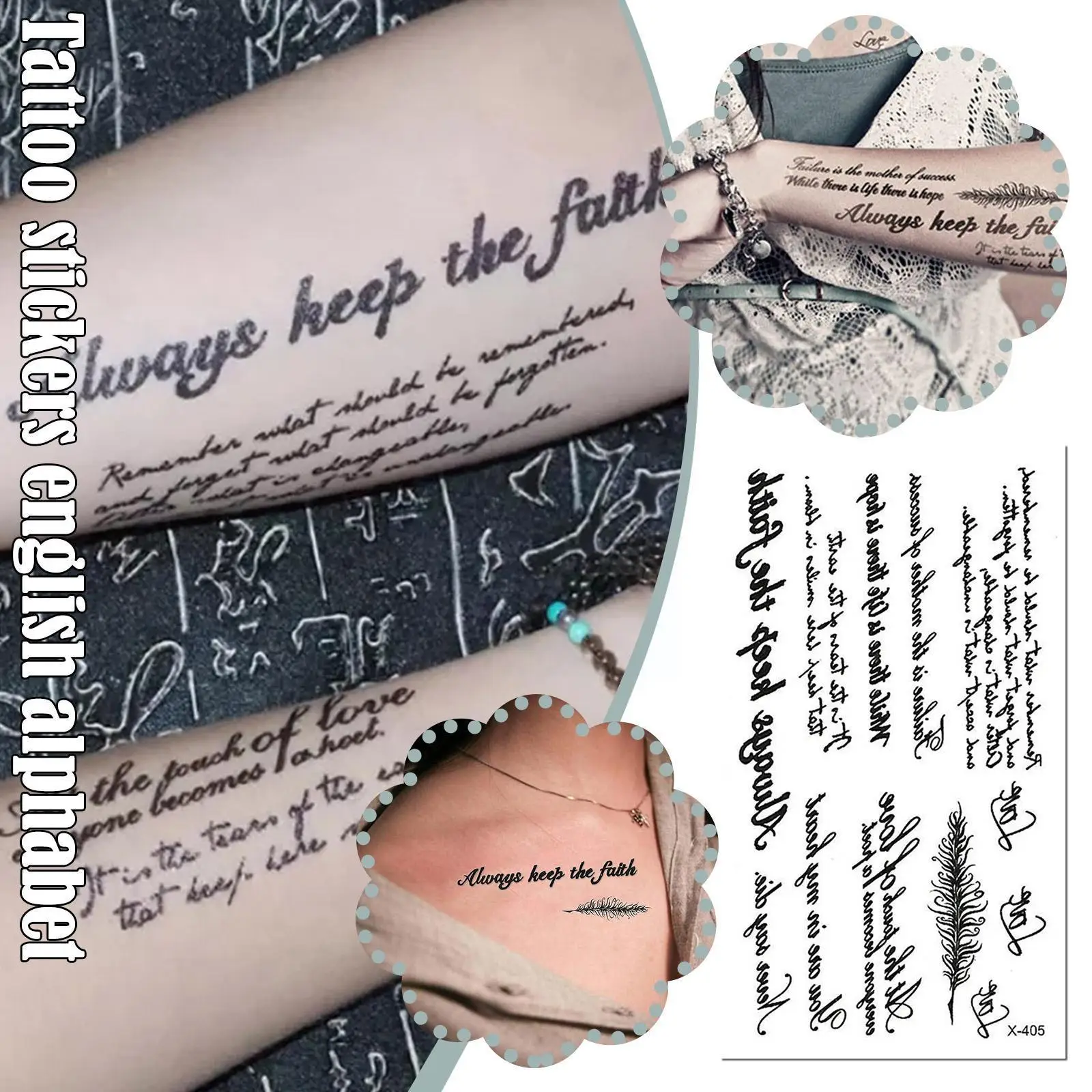 

Tattoo Stickers English Alphabet Waterproof Long Lasting Body Sticker Art Tattoo Letters Feather Female Temporary Black Mal G5s2