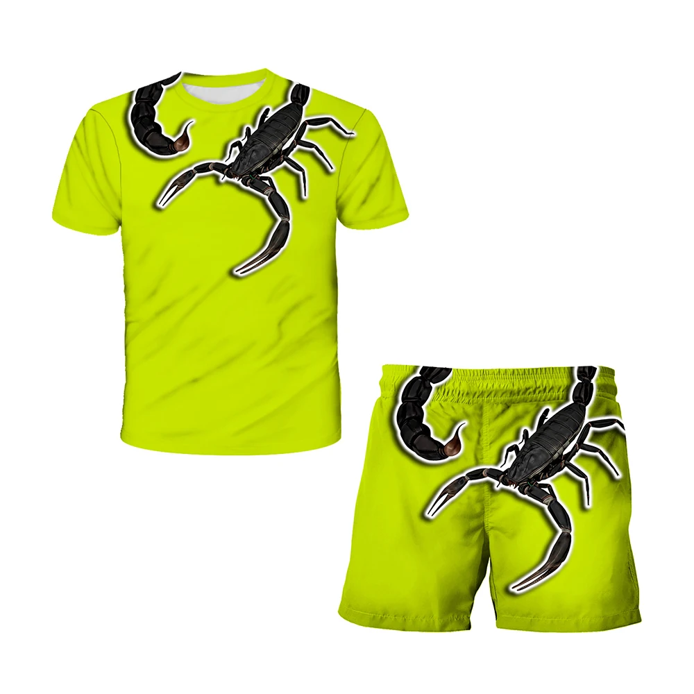 Halloween Boys T-shirts Shorts Sets Scorpion Graphic 3D Printed Top + Shorts 2 Pcs Suits Children Clothing Set Boy Top Pants