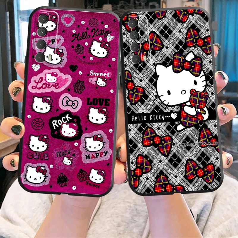 

Cute Hello Kitty Kromi Phone Case For Huawei P Smart Z P20 P30 Honor 8X 9 9A 9X 10 10 Lite Black Back Carcasa Liquid Silicon