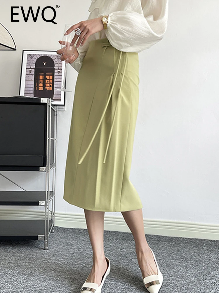 

Юбка Женская средней длины на шнуровке, с разрезом, с завышенной талией