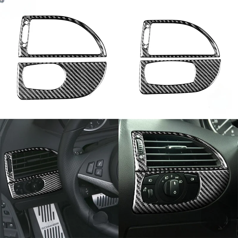 

For BMW 6Series E63 E64 2004-2010 Black Carbon Fiber Stickers Headlight Switch Panel Air Vent Outlet Frame Trim Car Accessories