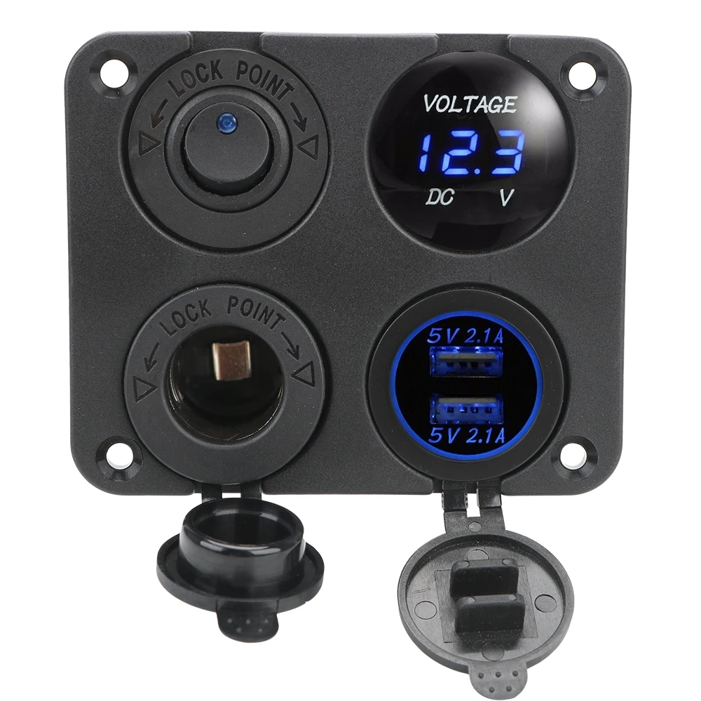 

ON-OFF Switch 4.2A Voltmeter Dual USB Charger for Boat Marine RV Truck Camper Vehicles 4 In 1 Car Charger 12V Cigarette Lighter