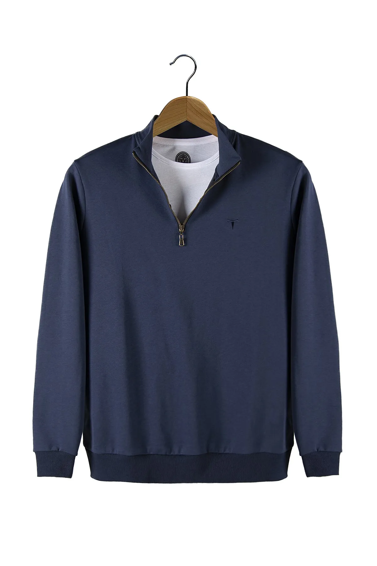 Therapy Men Male Half Zipper Basic Solid Color Trend Sweatshirt 21K-5200179 Indigo