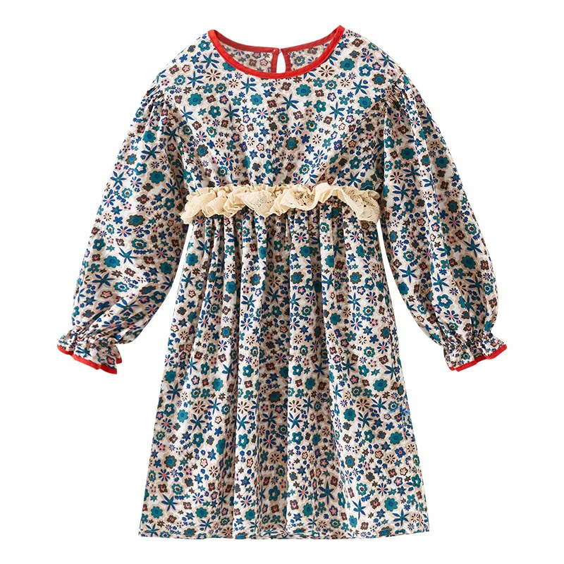 

2 7Y Vintage Toddler Baby Kid Girls Dress Flower Long Sleeve Dress For Girls Spring Summer Costumes Children Clothes Vestidos