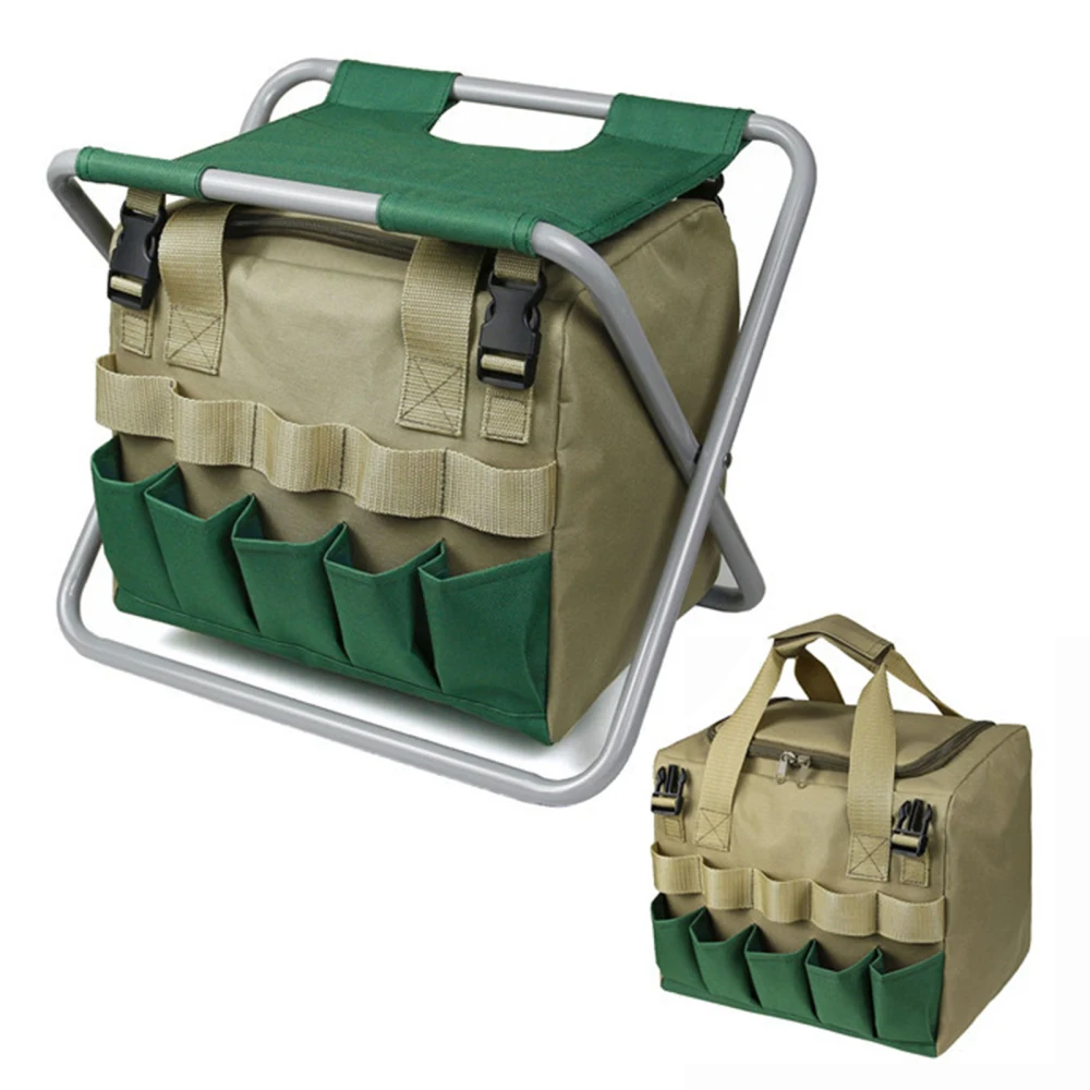 

Stool Garden Seat Gardener Bag Gardening Tools Set BBQ Hiking Removable Portable Kit Organizer Oxford Cloth Folding Chair