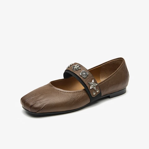 BEAUTODAY Мэри Джейн, женские балетки из телячьей кожи с квадратным носком, однотонные балетки на липучке, повседневные женские туфли на плоской подошве, ручная работа 28321